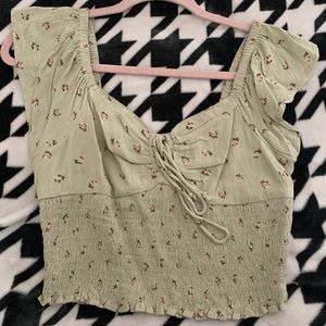 Green smocked crop top